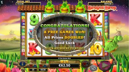Dragon Drop Big Bonus Slots 8 free spins awarded, all prizes doubled