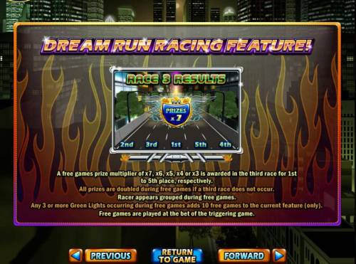 Dream Run Big Bonus Slots A free games prize multiplier of x7, x6, x5, x4 or x3 is awarded in the third race for 1st to 5th place, respectively.
