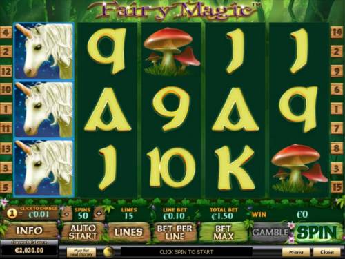 Fairy Magic Big Bonus Slots Main game board featuring five reels and 15 paylines with a $5,000 max payout