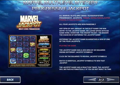 Fantastic 4 Big Bonus Slots all marvel slots are linked to four mystery progressive jackpots. all four jackpots are won randomly