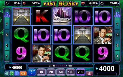 Fast Money Big Bonus Slots A 4000 coin jackpot triggered by a Four of a Kind.