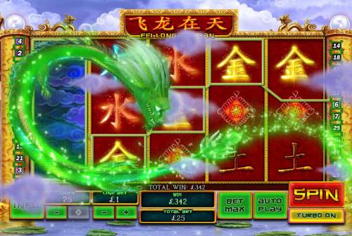 Fei Long Zai Tian Big Bonus Slots A 342.00 big win triggered by an expanded wild symbol located on reel 1.