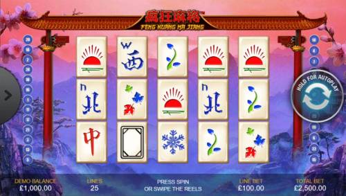 Feng Kuang Ma Jiang Big Bonus Slots A popular Chinese game themed main game board featuring five reels and 25 paylines with a $500,000 max payout