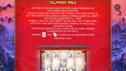 Feng Kuang Ma Jiang Big Bonus Slots Collapsing Reels - Any winning combination trigger a collapse. Any symbols winning combinations will disappear after paying out and wave 2 will be triggered.