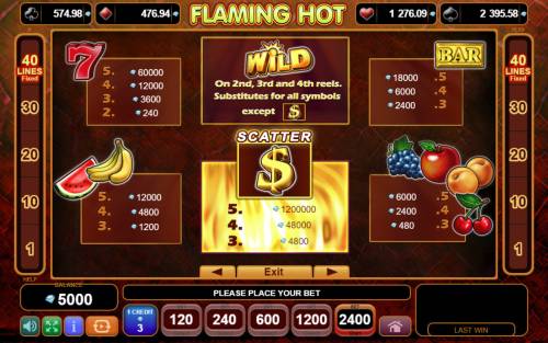 Flaming Hot Big Bonus Slots Paytable
