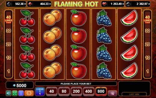 Flaming Hot Big Bonus Slots Main Game Board