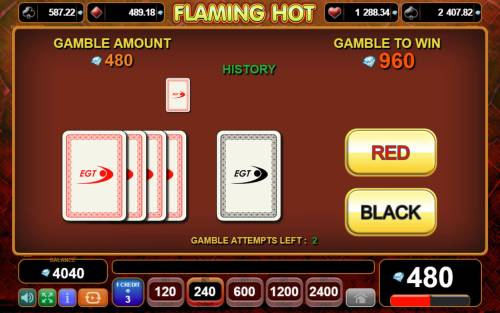 Flaming Hot Big Bonus Slots Red or Black Gamble feature