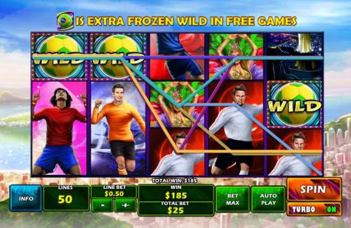 Football Carnival Big Bonus Slots A $185.00 big win triggered by a pair of wild symbols leading to multiple winning paylines.