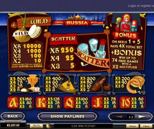 From Russia With Love Big Bonus Slots Slot game symbols paytable