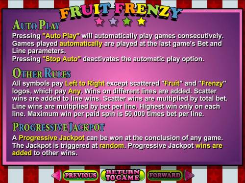 Fruit Frenzy Big Bonus Slots Progressive Jackpot Rules and General Game Rules