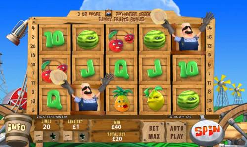 Funky Fruits Farm Big Bonus Slots a pair of scatter symbols triggers a x2 your line bet payout
