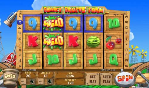 Funky Fruits Farm Big Bonus Slots four of a kind is part of a winning combination of paylines to add a 126 coin jackpot