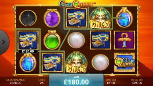 Gem Queen Big Bonus Slots A winning Four of a Kind leads to a 120.00 line payout.