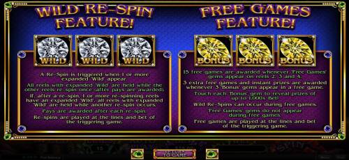Gemtopia Big Bonus Slots Wild Re-Spin Feature and Free Games Feature Rules