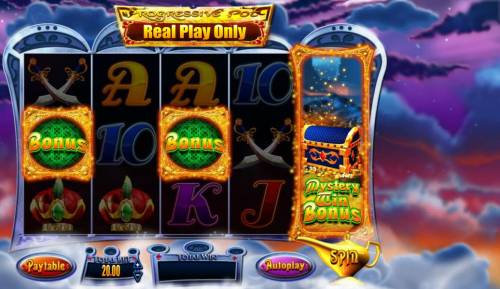 Genie Jackpots Big Bonus Slots Mystery Win Bonus feature triggered.
