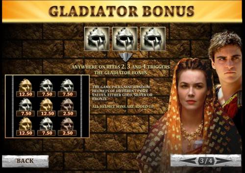 Gladiator Big Bonus Slots three or more gladiator masks anywhere on reels 2, 3 and 4 triggers the gladiator bonus