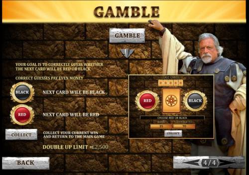 Gladiator Big Bonus Slots gamble feature available after each wining spin of the reels