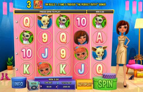 Glam or Sham Big Bonus Slots Main game board featuring five reels and 50 paylines with a $25,000 max payout