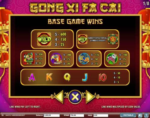 Gong Xi Fa Cai Big Bonus Slots Slot game symbols paytable - Base Game