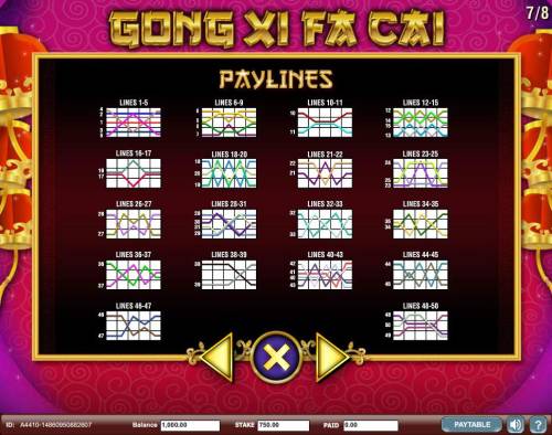 Gong Xi Fa Cai Big Bonus Slots Payline Diagrams 1-50