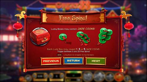 Great 88 Big Bonus Slots Lucky Boxes may contain Jade Coins! Each Lucky Box may reveal 1, 3 or 5 jade coins. Trigger between 3 and 25 free games.