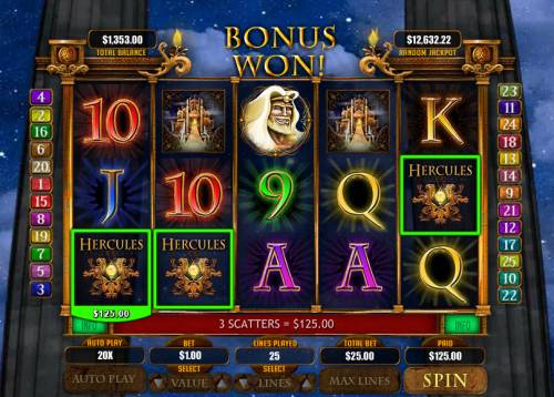 Hercules the Immortal Big Bonus Slots Scatter win triggers the free spins feature