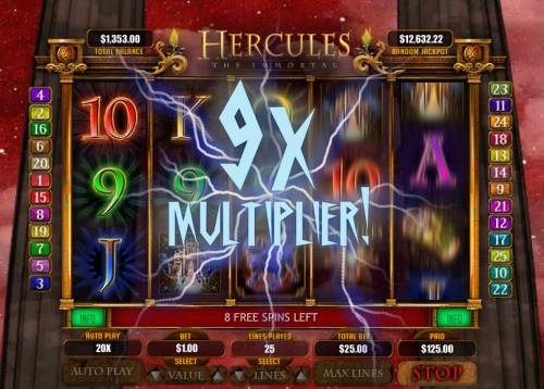 Hercules the Immortal Big Bonus Slots 9x multiplier awarded
