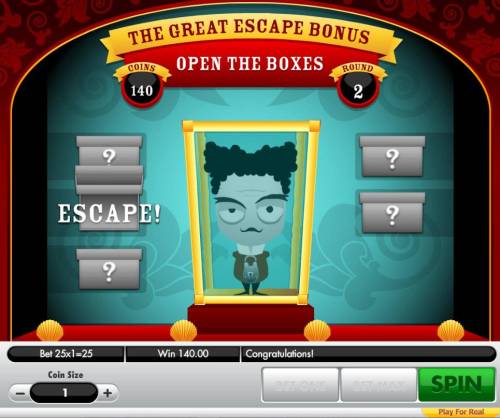 Houdini Big Bonus Slots Findong the escape box advances you to the next round.