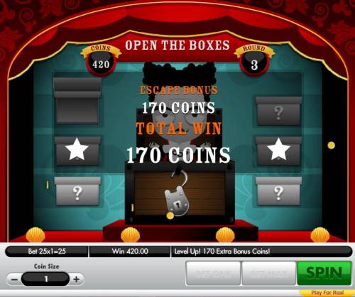 Houdini Big Bonus Slots Earn cash prize prizes for each successful bonus round.