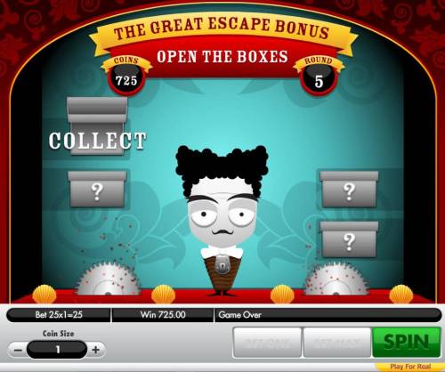 Houdini Big Bonus Slots Bonus game ends when you find the Collect box.
