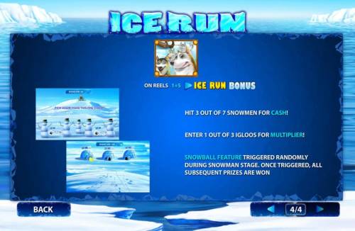 Ice Run Big Bonus Slots Husky symbol on reels 1 and 5 triggers Bonus feature.
