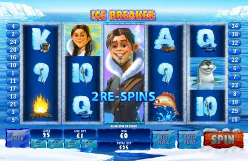 Ice Run Big Bonus Slots Ice Breaker feature triggered and 2 re-spins are awarded