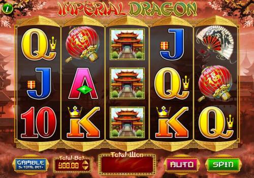 Imperial Dragon Big Bonus Slots Main game board featuring five reels and 20 paylines with a $20,000 max payout