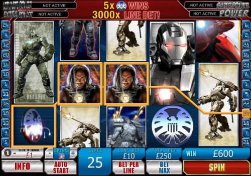 Iron Man 2 Big Bonus Slots the wild symbol leads the way to a 600 coin jackpot