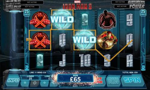 Iron Man 3 Big Bonus Slots four of kind triggers 65 coin jackpot