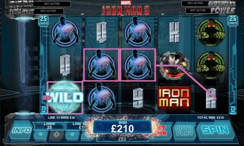 Iron Man 3 Big Bonus Slots 210 coin jackpot triggerd by multiple winning paylines