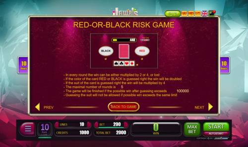 Jewels Big Bonus Slots Red or Black Risk Game Rules