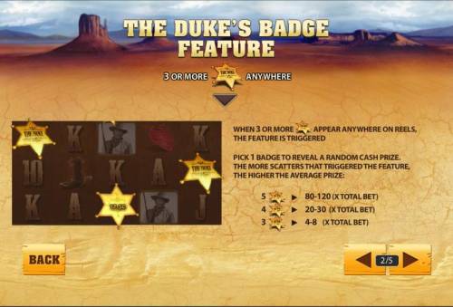 John Wayne Big Bonus Slots the duke's badge feature 3 or more the duke badge anywhere triggers feature