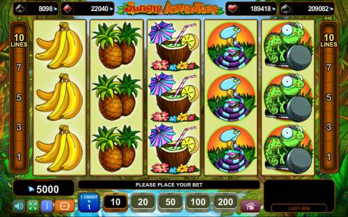 Jungle Adventure Big Bonus Slots Main Game Board