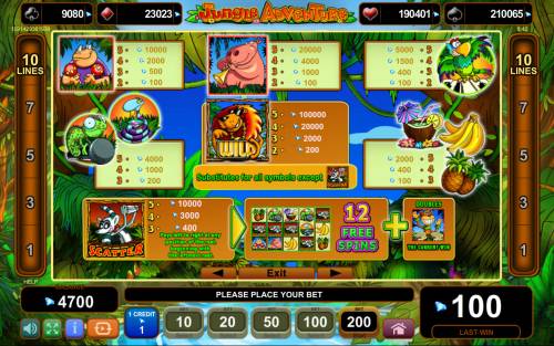 Jungle Adventure Big Bonus Slots Paytable