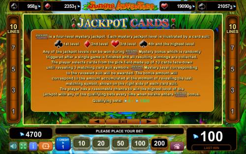 Jungle Adventure Big Bonus Slots Jackpot Cards Progressive Rules