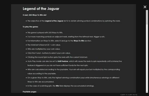 Legend of the Jaguar Big Bonus Slots General Game Rules