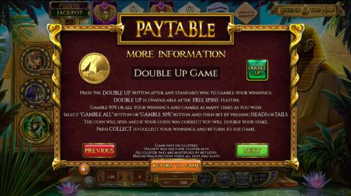 Legend of the Nile Big Bonus Slots Double Up Game Rules