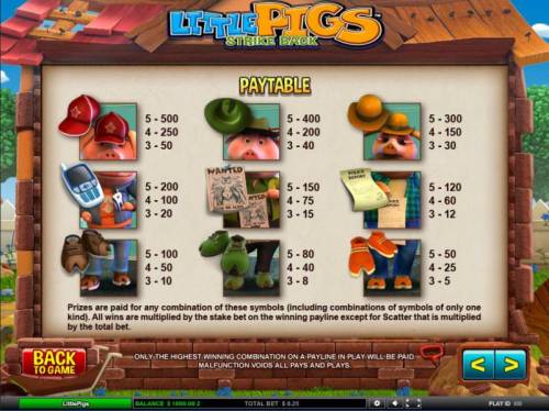 Little Pigs Strike Back Big Bonus Slots slot game symbols paytable