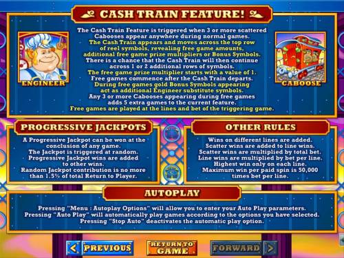 Loose Caboose Big Bonus Slots Cash Train Feature, Progressive Jackpots and General Game rules