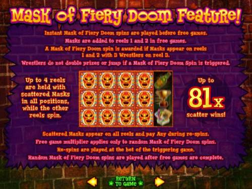 Lucha Libre Big Bonus Slots Mask of Fiery Doom Feature - Instant Mask of Fiery Doom spins are played before free games