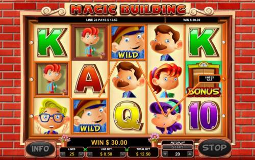 Magic Building Big Bonus Slots a $30 payout triggered by multiple winning paylines