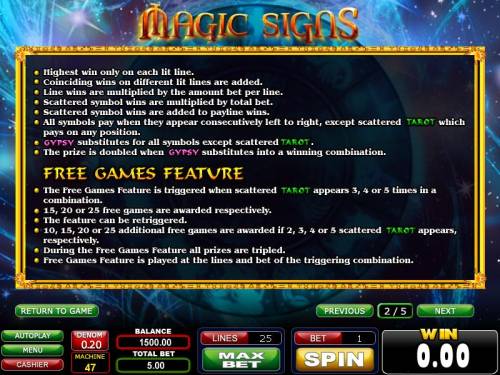 Magic Signs Big Bonus Slots general game rules and free games feature rules