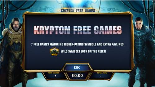 Superman Man of Steel Big Bonus Slots Krypton Free Games - 7 free games featuring higher paying symbols and extra paylines. General Zod wild symbols lock on the reels during the Krypton Free Games.