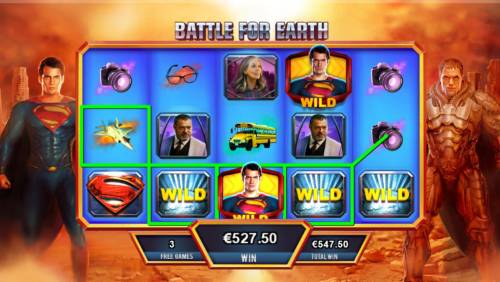 Superman Man of Steel Big Bonus Slots Multiple winning paylines triggers a 527.50 big win!